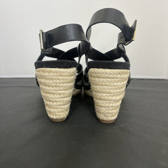 Cole Haan Crystal Womens Size 9.5B Shoes Black Leather Wedge Espadrille Sandals - Picture 6 of 13